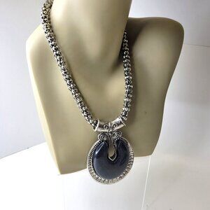 Mens Pendant Necklace, Black Enamel Pendant Necklace- NEW